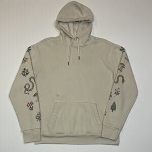 Hollister Beige Forest Graphic Sleeve Hoodie Women’s Small Relaxed Fit Pullover
